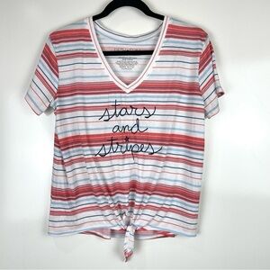 Fifth Sun USA Stars & Stripes V-Neck T-Shirt Red White Blue Women's Large L